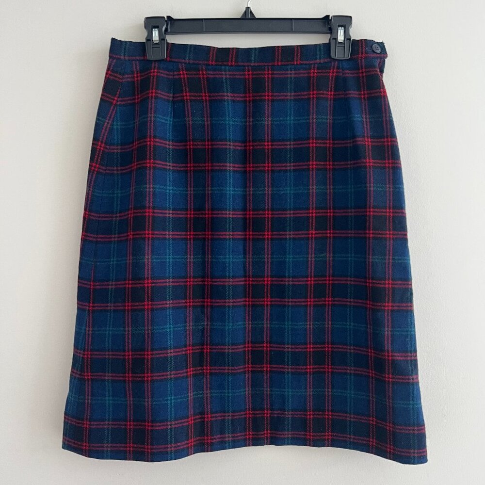 Vintage 80s Pendleton 100% Wool Tartan Skirt Made in USA Plaid A Line Academia